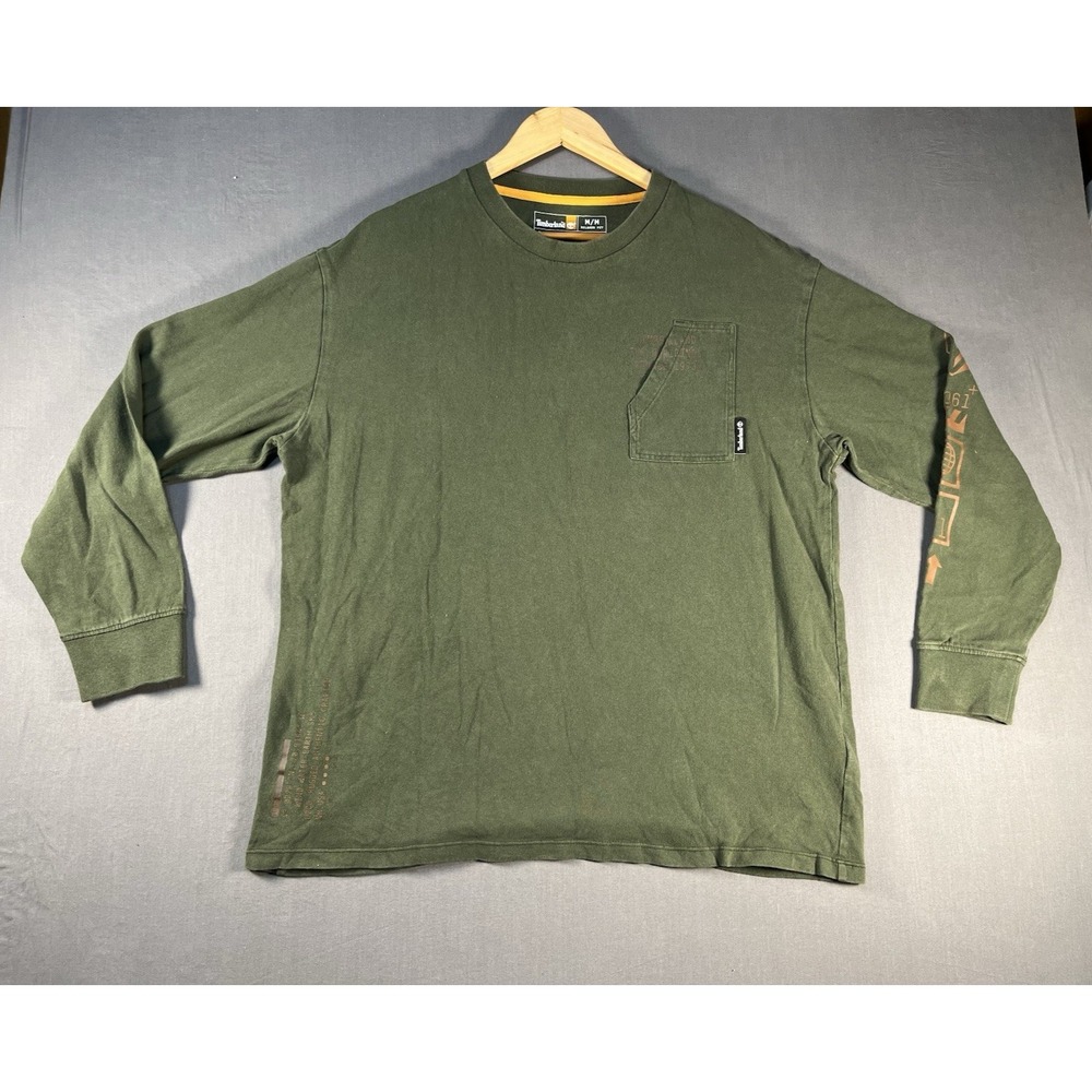 Timberland Logo Long Sleeve T-Shirt Green Graphic Sz Medium